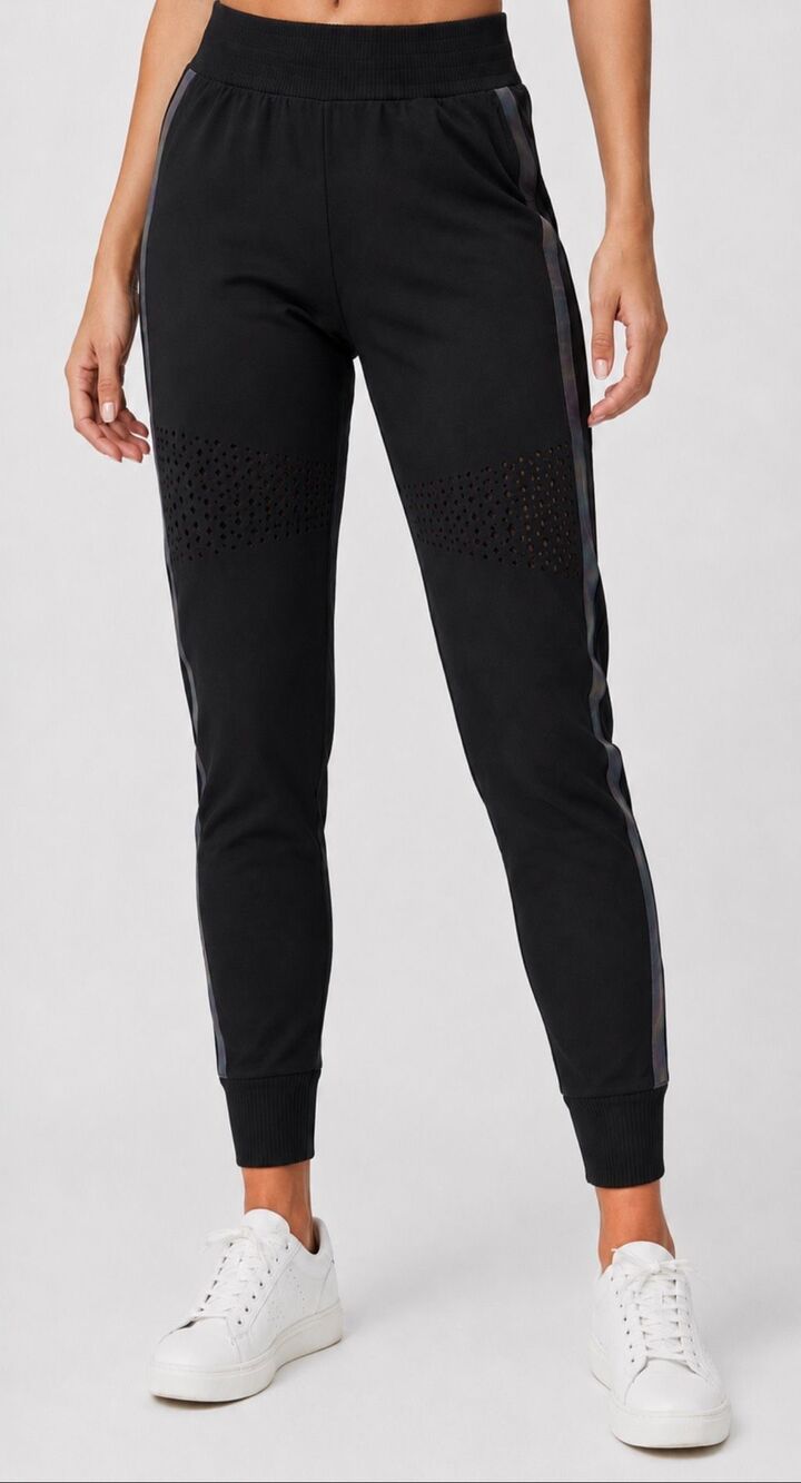 PRVG Threads of Privilege Black Knit Jogger Pants Reflective Trim Women’s Small